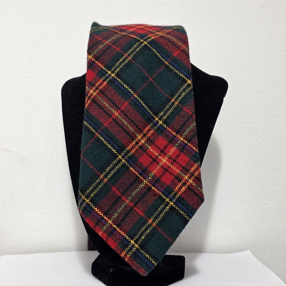 Vintage 70's Plaid Tartan Tie Green Red Yellow